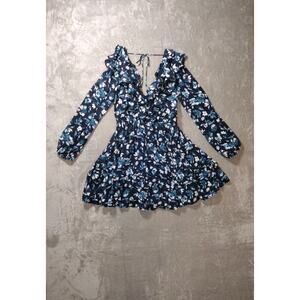 Abercrombie & Fitch Dress Blue Floral Lined Tiered Ruffle Mini Dress Size M
